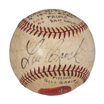 1972 Lou Brock Game Used and Signed N.L. Baseball For Career Hit #1873 (PSA/DNA AND MEARS)